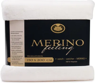 Produktbild von GÖZZE Merino Wendewohndecke flauschige wärmende Mikrofaser-Wendedecke in Merino-Feeling Qualität WollWeiss 150 x 200 cm