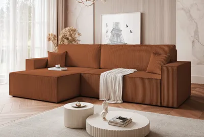 Image de Canapé d'angle rembourré universel PARIS XL avec fonction sommeil et coffre de lit Canapé d'angle en L Salon Canapé Poso 40 rouge brique