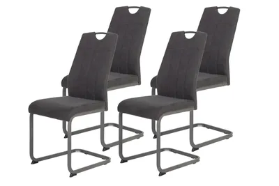 Produktbild von Hela Tische, 4er Set Freischwinger Esszimmerstuhl Christina - Microfaser Vintage Anthrazit - Lehne mit Griff - Metallgestell Grau - 140 kg belastbar