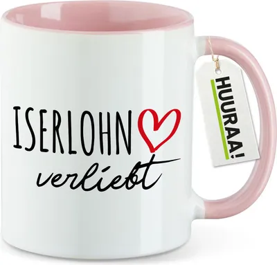 Produktbild von Huuraa Kaffeetasse Iserlohn verliebt 330ml Rosa Keramik Kaffeebecher Geschenkidee