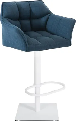 Produktbild von Barhocker SIHAR - Stoff Blau 64x45x88 cm Weiß | Barstuhl Höhenverstellbar Mit Lehne Drehbar Tresenhocker Tresenstuhl Kneipenhocker Kneipenstuhl