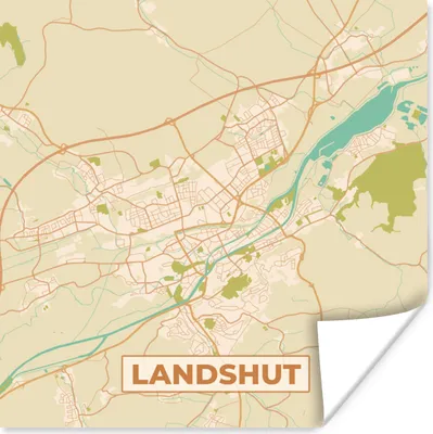 Produktbild von MuchoWow® Poster Landshut - Karte - Stadtplan - Vintage 100x100 cm - Babyzimmer