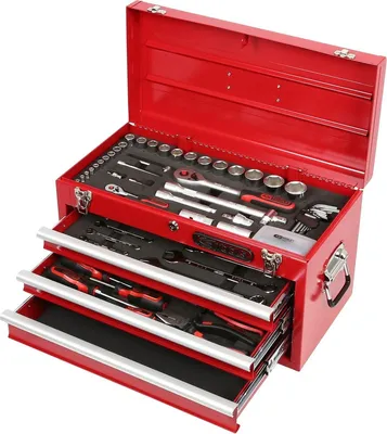 Productafbeelding van 1/4"+1/2" Gereedschapset, 100-dlg met stalen gereedschapskist