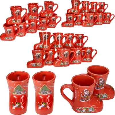 Zdjęcie produktu dla 36x kubek do grzanego wina z czerwonym motywem świątecznym 200 ml kalibrowany ceramiczny kubek do grzanego wina