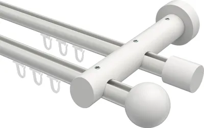 Produktbild von Interdeco Innenlaufstange / Gardinenstange mit Innenlauf Weiß, Typ Talent Luina (Kugel), 20 mm Ø 2-läufig, 480 cm