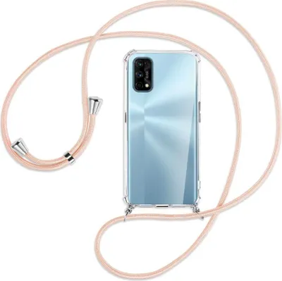 Produktbild von Handykette Backcover-Schutzhülle mit Band (Metall silberfarben) für Realme 7 Pro - rose peach