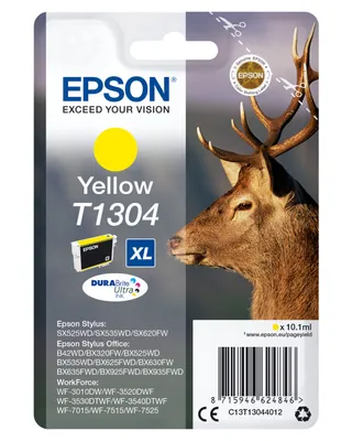 Obrázok produktu pre Epson Stag Jednofarebný atrament DURABrite Ultra T1304 jeleň Yellow, Žltá, Atrament na pigmentovej báze, 10,1 ml, 1 kusov