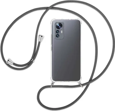 Produktbild von Handykette Backcover-Schutzhülle mit Band (Metall silberfarben) für Xiaomi 12 Lite - dunkelgrau