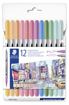 Produktbild von STAEDTLER 3200 Doppelfasermaler Etui mit 12 Pastellfarben