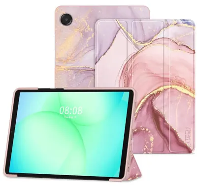 Produktbild von Schutzhülle mit Klappe für Galaxy Tab A11 / Tab A9, Tech-Protect SmartCase, Rosa mit Marmormuster