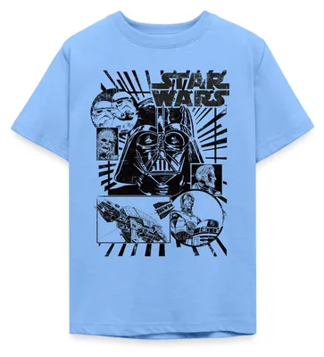 Produktbild von Star Wars Charaktere Darth Vader Chewbacca C3PO Teenager T-Shirt, 152/164 (12-14 Jahre), Himmelblau