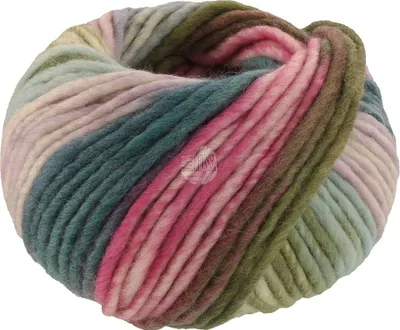 A ball of multi-colored yarn.