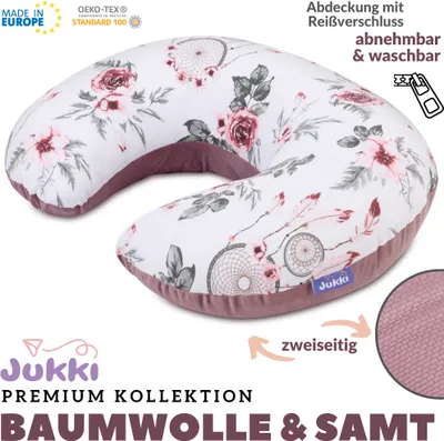 Produktbild von JUKKI® Stillkissen + Bezug SET Baumwolle & MINKY SAMT  Multifunktional 3in1 Schwangerschaftskissen Lagerungskissen Fütterungskissen [Sommertraum]