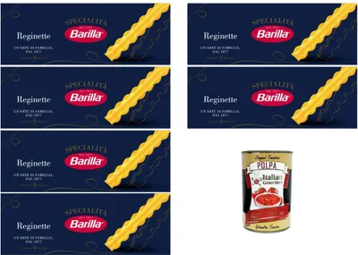 Produktbild von Barilla Reginette Specialità 6×500 g – gewellte Bandnudeln aus 100% Hartweizengrieß, al dente in 9 Min, bronzeraue Oberfläche, Vorratspack für Familie & Gastro + Italian Gourmet polpa