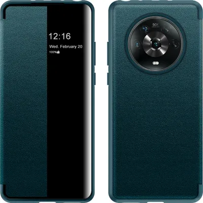 Produktbild von Honor Magic 4 Hülle, Smart View Intelligente Wake up-/Sleep Leder Schutzhülle für Honor Magic 4 Grün