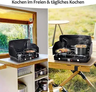Produktbild von Zeltkocher / Tragbarer, leichter Camping-Gaskocher, zusammenklappbar, 25,5 x 25,5 x 4,5 cm