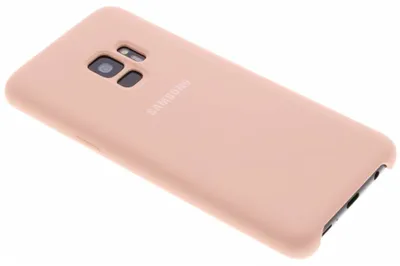 The back of a pink Samsung phone case is shown against a white background.