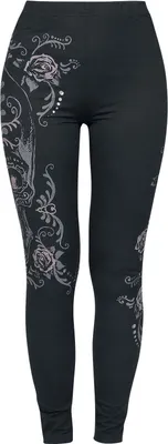 Produktbild von Rock Rebel by EMP Damen schwarze Leggings mit rockigem Print S
