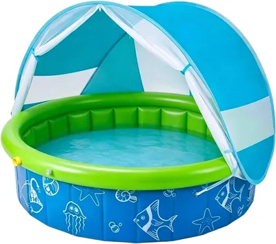 Produktbild von Aufblasbares Planschbecken mit Schattenabdeckung, Faltbares Schwimmbecken | 100 x 100 x 30 cm, Kinderpool für den Sommer, Garten, Park