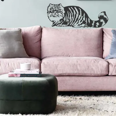 Produktbild von Wandtattoo - Wandaufkleber - Wandtattoo "Perserkatze" - 90cm x 35cm schwarz - Dekoration Küche Wohnzimmer Wand