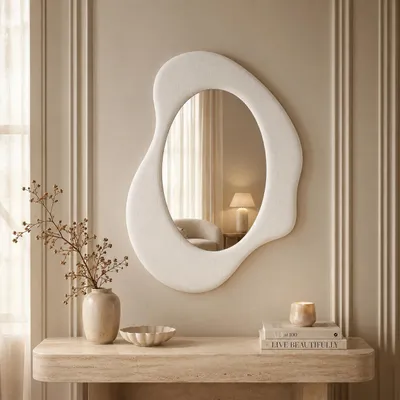 Produktbild von Dekospiegel TOULON asymmetrischer Wandspiegel 70x49cm - Deko Spiegel in Weiß