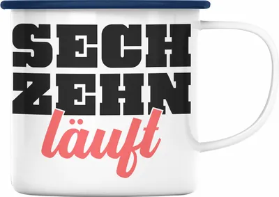 Produktbild von Trendation - 16. Geburtstag Emaille Tasse Geschenk Mädchen Jungen Geschenkidee Lustig Spruch 16 Geschenke Geschenkideen zum 16 Bday 16er Witz Sprüche (Blau)