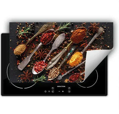 Produktbild von DarHaus Herdabdeckplatte 90x52 cm Anti Rutsch Matte Aufrollbar, Löffel - Kräuter