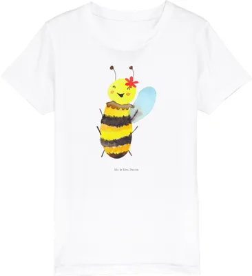 Produktbild von Mr. & Mrs. Panda Kleinkinder T-Shirt Biene Happy 9-11 Jahre (134/146) - Weiß - Geschenk, Teenager, Baumwollshirt Kinder, Kindershirt, Mädchen