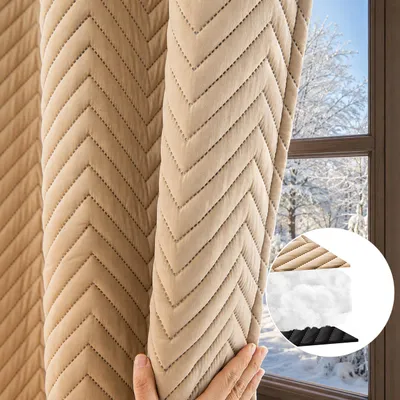 Produktbild von 1 Stück Thermo Vorhang Dicke Blickdicht Wärmeschutzvorhang Kälteschutz Gardine für Wohnzimmer Schlafzimmer, B140xH260cm, Beige