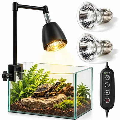 Produktbild von Reptilien Wärmelampe UVA UVB, Terrarien Lampe mit 360° Drehclip, Schildkröten Sonnenlicht Lampe mit 2× E27 50W Glühbirnen