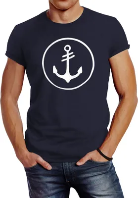Produktbild von Cooles Herren T-Shirt Anker Kreis Segeln Meer Motiv Neverless® navy 3XL