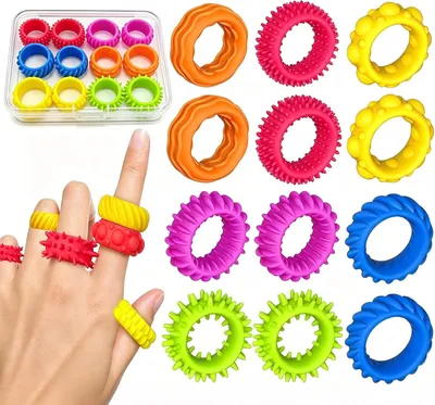 Immagine prodotto di 12 anelli antistress per bambini con ADHD, set di giocattoli antistress, anelli per alleviare lo stress, adatti a bambini dai 4 ai 6 anni