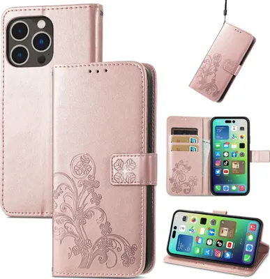 Produktbild von Mobigear Clover iPhone 15 Pro Hülle Klapphülle Geldbörse - Roségold