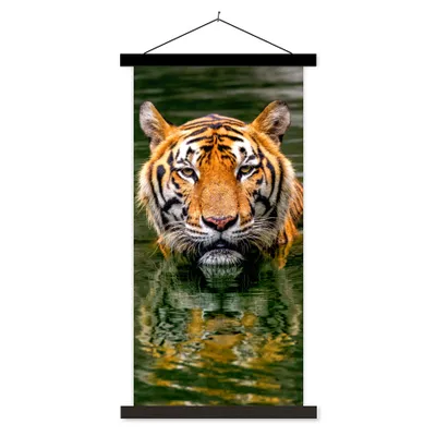 Produktbild von MuchoWow® Textilposter Tiger im Wasser 90x180 cm mit schwarzem Rahmen - Dekoration Wohnzimmer