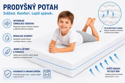Obrázek produktu pro Matrace pro děti a mládež, rozměr 80x180 cm | Certifikovaná pěnová matrace, střední tuhost | Antialergická dětská matrace s prošívaným potahem | Bílá
