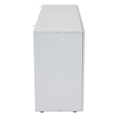 Produktbild von Merax Sideboard 140×40×70 cm mit Glasböden und App Steuerung, Kommode Hochglanz Weiß + Holzoptik, Wohnzimmerschrank mit 3 Türen und USB-Lichtsystem