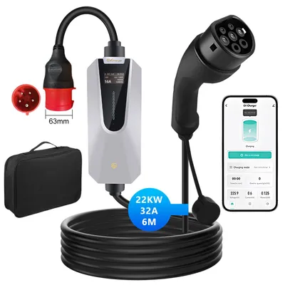 Produktbild von Junsun EV Ladegerät 22kw 6m Cable Smart App Type 2 3-phasig 6-32A