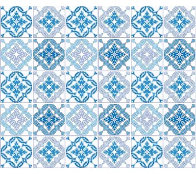 Image de Autocollants décoratifs pour carrelage de cuisine et de salle de bain – 30 autocollants Ilya Azulejos – 30 autocollants de 20 x 20 cm