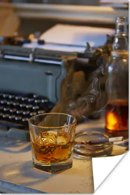 Produktbild von MuchoWow® Poster Schreibmaschine - Whiskey - Zigarre - Vintage 20x30 cm - Papierdruck