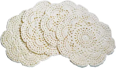 Productafbeelding van Phantomon 20,5 cm Doilies Gehaakte Ronde Kant Doily Handgemaakte Placemats 100% Katoen Gehaakte Onderzetters - Pack van 4 (Beige)