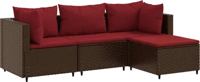Produktbild von vidaXL 4-tlg. Garten-Lounge-Set mit Kissen Braun Poly Rattan