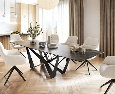 Produktbild von DELIFE Esstisch Edge 300x100cm Keramik Laminam®Noir Desir Braun Mittelfuß Flachstahl Schwarz