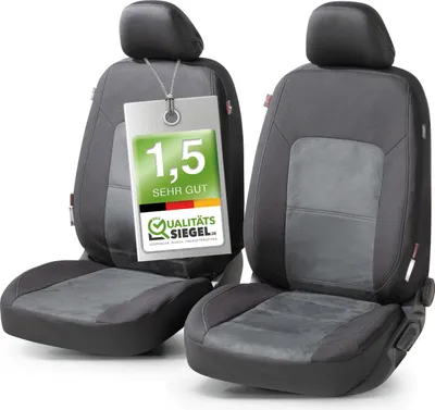 Produktbild von WALSER Premium Autositzbezüge Ellington mit Reißverschluss Qualitätssieger * Sitzbezüge Auto, ZIPP-IT Schonbezüge, 2 Vordersitzbezüge schwarz/grau 11864