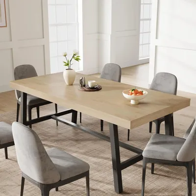 Immagine prodotto di Tavolo da pranzo per 6-8 persone - Tavolo rettangolare per sala da pranzo, 180 cm - Struttura in legno - Stile industriale rustico - Adatto per cucina e sala da pranzo - Colore legno