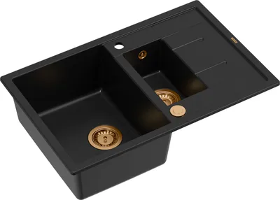 Produktbild von QUADRON Spülbecken 1,5-Becken Spüle | Größe: 78 x 50 x 22 cm | MORGAN 156 | Küchenspüle Granitspüle aus GraniteQ mit Siphon | Carbon & Kupfer