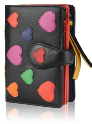 Image de Portefeuille pour femmes Visconti en cuir naturel, noir, avec protection RFID, dimensions : 13,5 x 9 cm