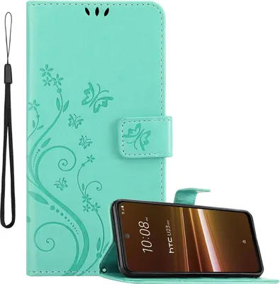 Image de Cadorabo Housse pour HTC U23 PRO Housse en FLORAL TURQUOISE Housse de protection au design floral avec fermeture magnétique, fonction de rangement et emplacements pour cartes Book Case Cover