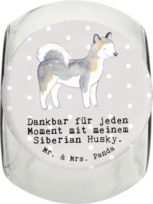 Produktbild von Mr. & Mrs. Panda Dose Siberian Husky Moment L 870ml - Grau Pastell - Geschenk, glasbehälter, Vorratsbehälter, Tierfutterbehälter, Vorratsglas, Keksdose