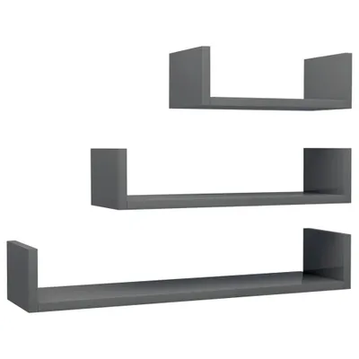 Immagine prodotto di Mensola a muro 3 pezzi. Materiale a base di legno grigio lucido