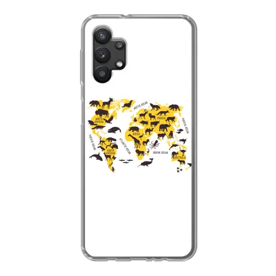Produktbild von MuchoWow® Handyhülle Schutzhülle Hülle für Samsung Galaxy A32 5G Weltkarte - Tiere - Gelb Silikon Softcase Handy Hülle - Softcase